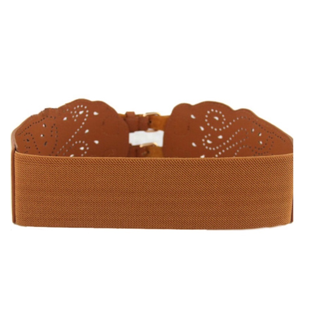 Tan Laser Cut Double Buckle Belt - Picture 8 of 8